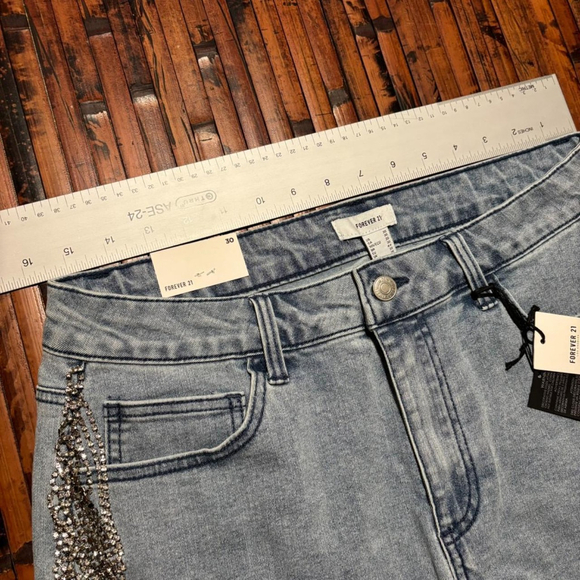 Rhinestone Fringe Blue Jean Denim Short Shorts, Forever 21 - Picture 5 of 8
